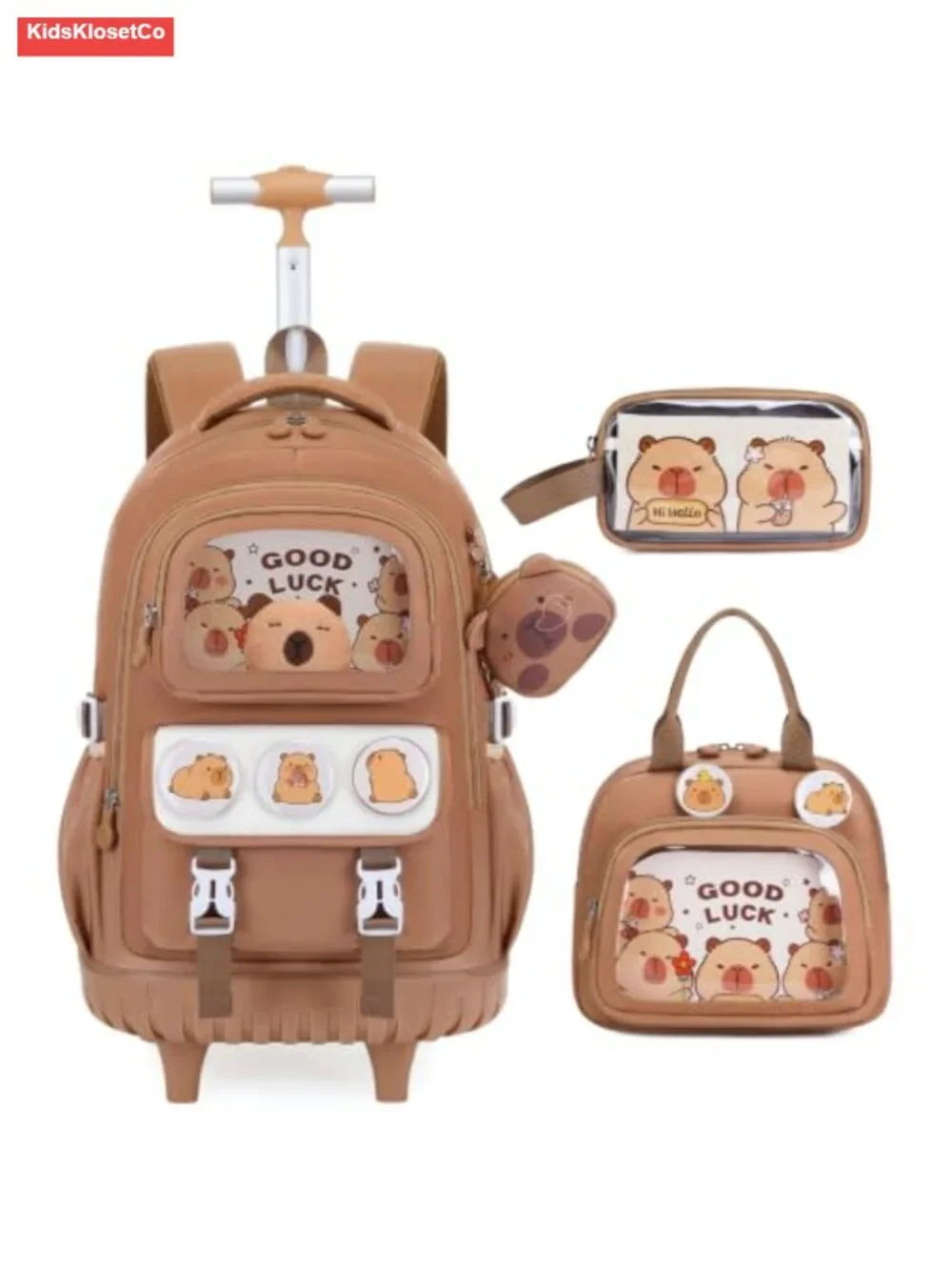 Capybara Rolling Backpack Girls 3-in-1 with Lunch Box & Pencil Case